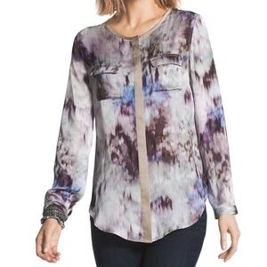 Chico's Winter Birdie Floral Button Down Blouse Top Size XL Petite